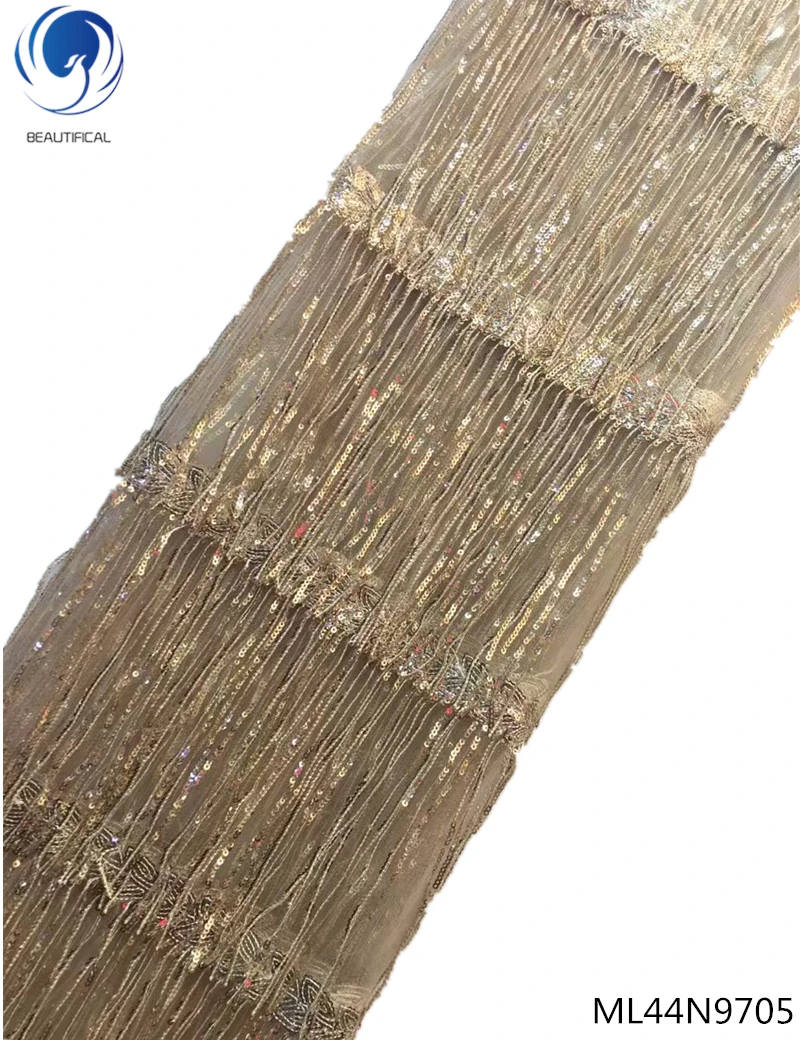 

BEAUTIFICAL african new sequins net lace fabric 5 yards for party quality french tulle fabric with sequins african lace ML44N97