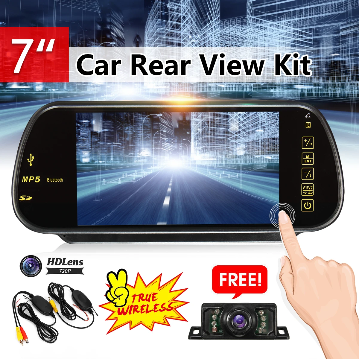 

7 Inch LCD T ouch Screen bluetooth Car MP5 Player Radio Reversing Backup Rearview Camera Parking Mirror Monitor Remote Control