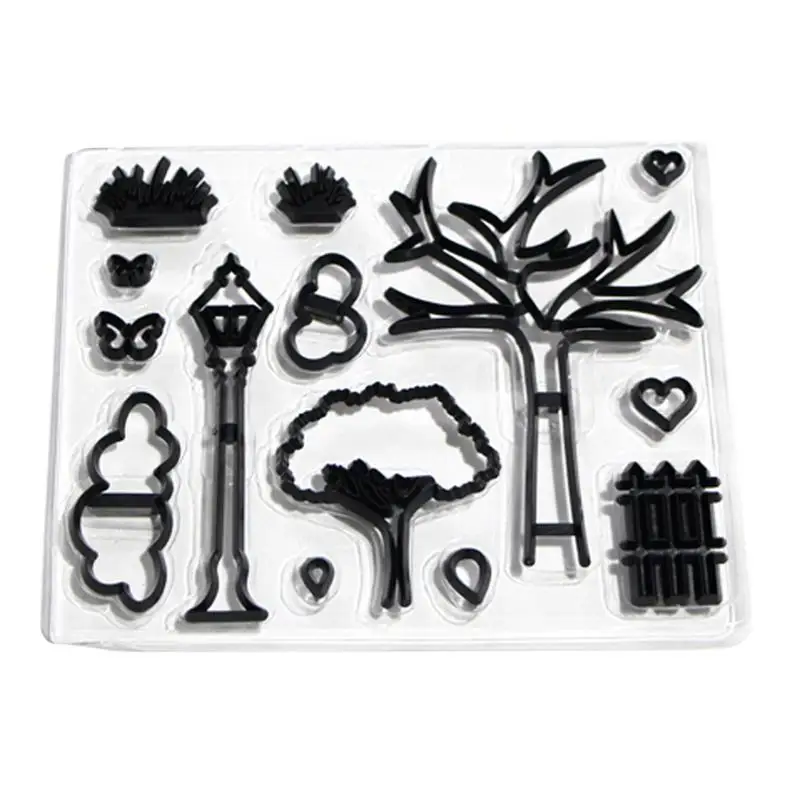 

14 PCS Molds Set Park Theme Cookie Cutting Die Cloud Fence Tree Shape Fondant Cake Press Mold DIY Baking Decoration Tool