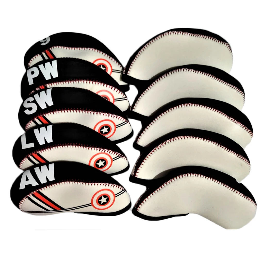 10pcs Premium Golf Iron Putter Covers Headcover with Number 4-9, AW,SW,PW,LW  13 x 6cm