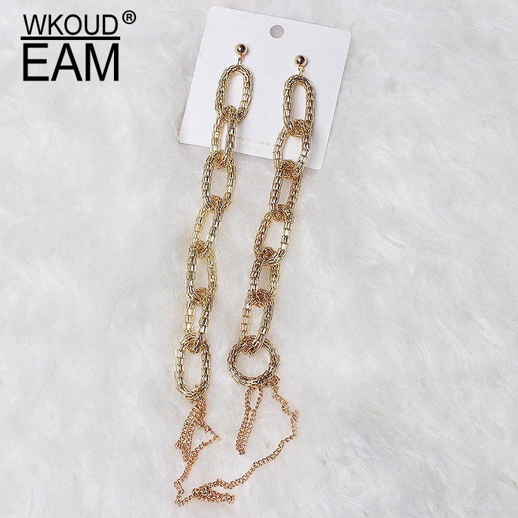 

WKOUD EAM 2019 Spring Summer Woman Temperament Stylish New Golden Silver Color Long Metal Twist Chain Earrings All Match LI00