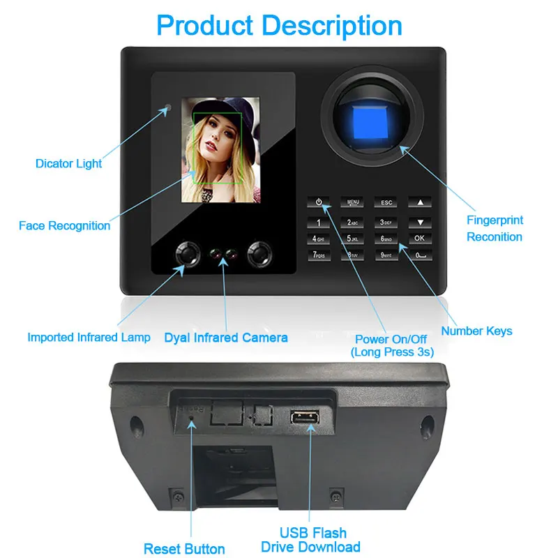 OULET Biometric Face Fingerprint TCP/IP USB Attendance System Access Control Time Clock Recorder Office Employees Device Reader 