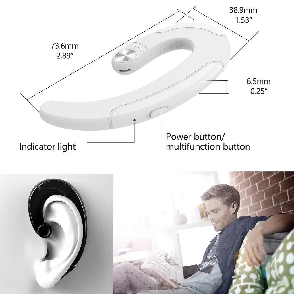 Bone Conduction Wireless Earphone Bluetooth Headphone Headset with Mic Noise Cancelling for IOS Android Cell Phones
