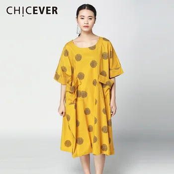 

CHICEVER Polka Dot Dresses Of The Big Sizes Short Batwing Sleeve Plus Size Big Pockets Summer Dress Japan Style Fashion Clothing