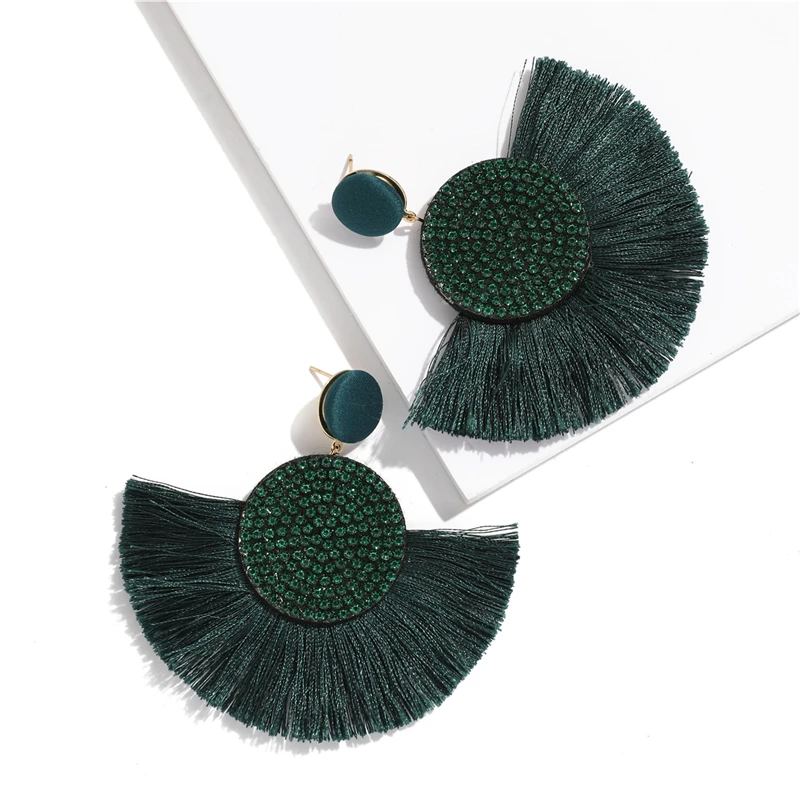 Bohemian luxury fan-shaped earrings 2019 exaggerated large geometric tassel pendant dangler handmade crystal woman's earrings