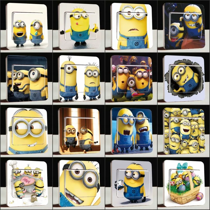 

DIY 1pcs Cute Minions Movie Switch Panel Stickers Cartoon Removable PVC Arts Posters Decorative Switches For Living Room Bedroom