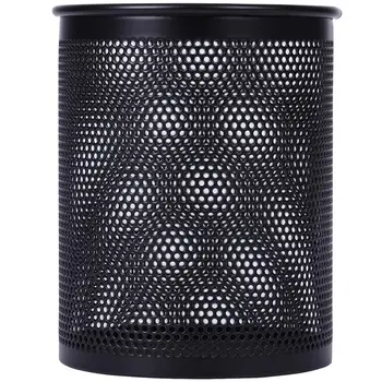 

Dense Metal Mesh Round Pen Holder Innovative Desktop Storage Box Case Black 909