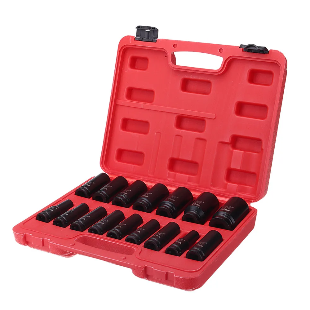

16pcs 1/2 Inch Drive 6 Point 10-32mm Chrome Vanadium Metric Drive Deep Air Impact Socket Wrench Tool With Box