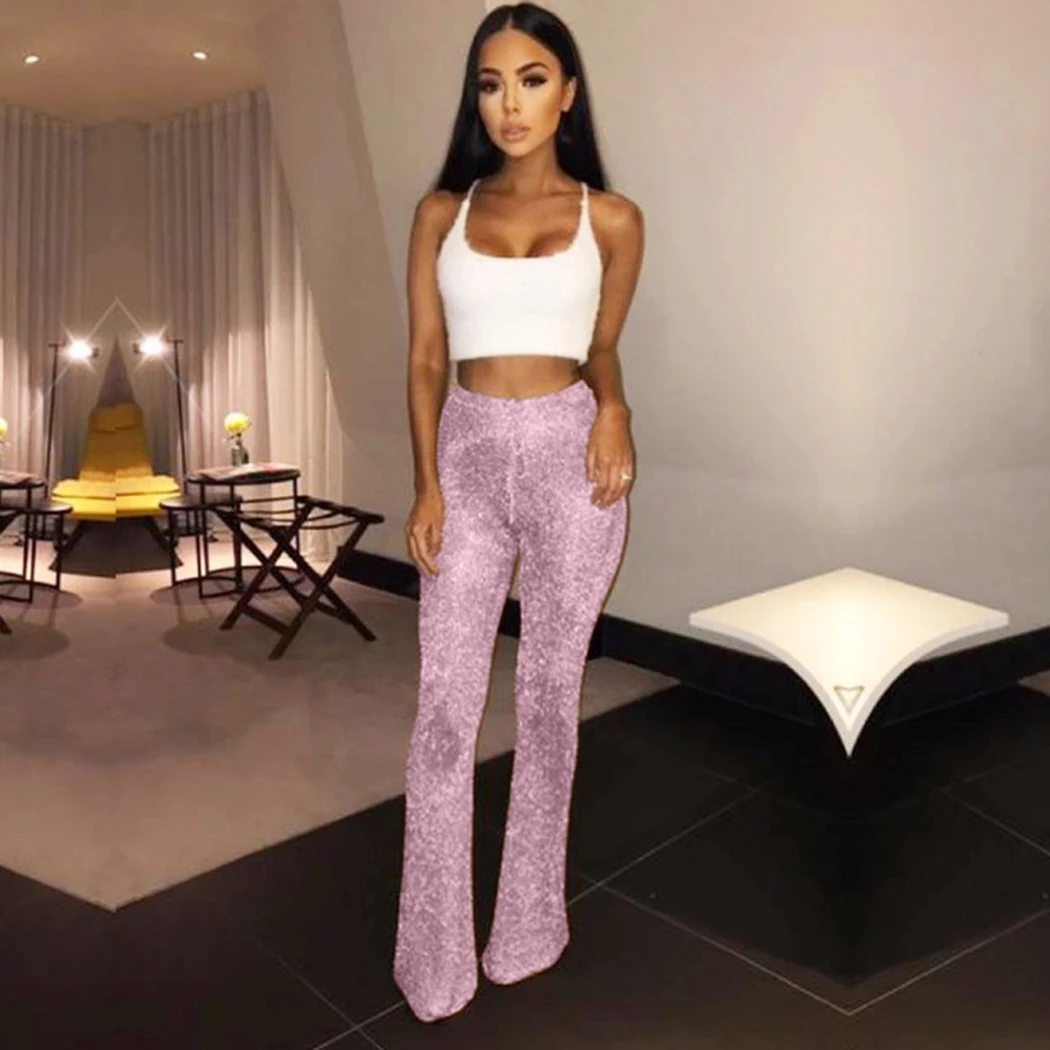 high waisted sequin flare pants