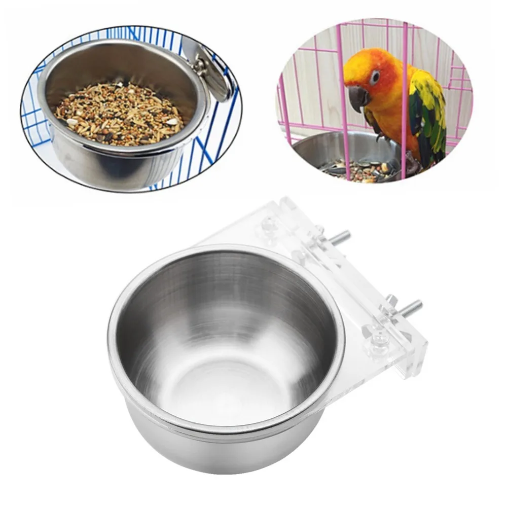 Нержавеющая сталь клетка для птиц кормушка еды + стойка попугаев Parakeet аксессуары