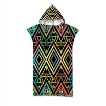 Geométrica Impresso Microfibra Banho Toalha de Praia com Capuz Homem Mulher Roupão Roupão Com Capuz Poncho para a Natação Praia Surf Beachwear