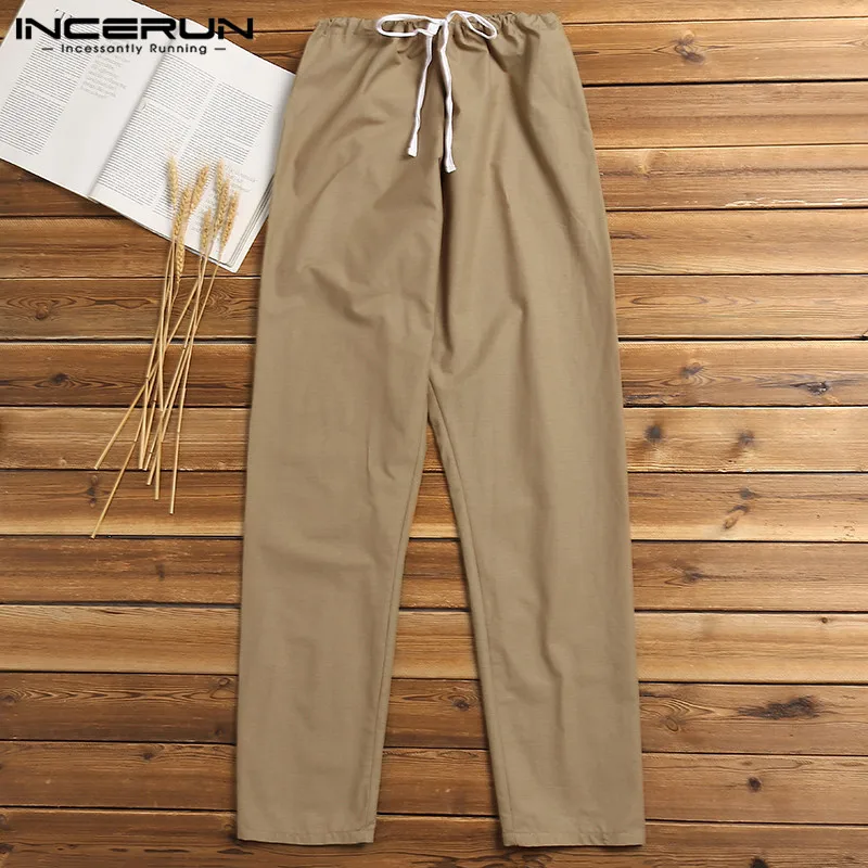 

INCERUN Fashion Men Casual Pants Joggers Cotton Linen Solid Nepal Style Trousers Men Drawstring Workout Male Sweatpants Pantalon