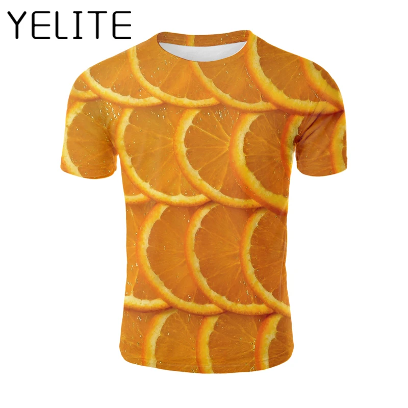 

YELITE Orange 3D T Shirt Fresh Fruit Print T-shirts Tasty Food Tshirt Summer Men Funny Clothes Short Sleeve Punk Style Hip Hop
