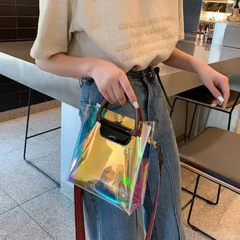 

Holographic Laser Messenger Laser transparent design Handbags Women Casual Shoulder Bags for Ladies Shopping Totes 2019 New