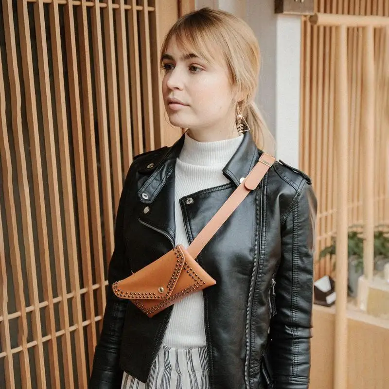 Модные женские поясные сумки однотонные на ремне с заклепками Поясные Сумки из