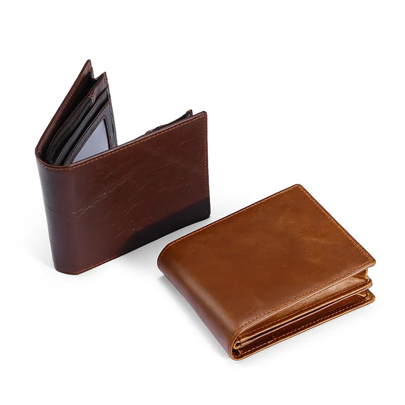 

100% Genuine Leather Wallet Men New Brand Purses for men Brown Bifold Wallet RFID Blocking Wallets