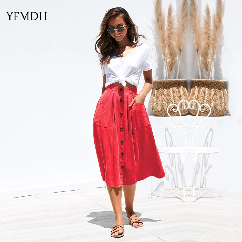 

Solid Color Elegant Knit Long Skirts Women 2019 Spring Summer Fashion Sexy High Waist Female Beach Wrap Button Casual Midi Skirt