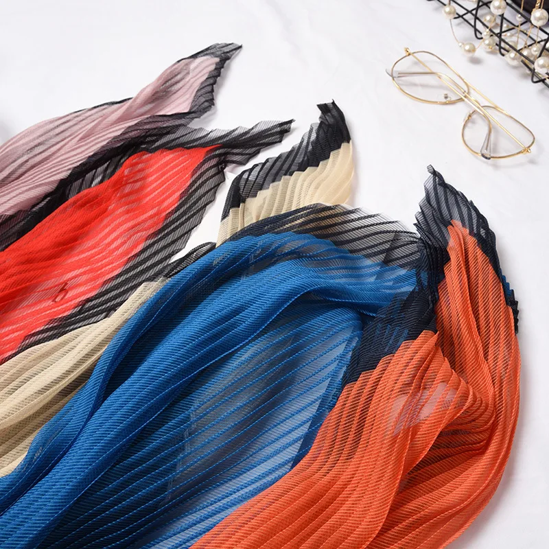 Woman Hair Scarf Women Fashion Joker Korean Style Color Spring And Autumn Season Scarves Print Crinkle Hijab Vintage Moda Mujer