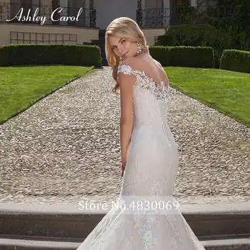 Ashley Carol Fashion Scoop Cap Sleeve Sexy Mermaid Wedding Dresses 2019 Lace Trumpet Bridal Dress Romantic Vintage Wedding Gowns