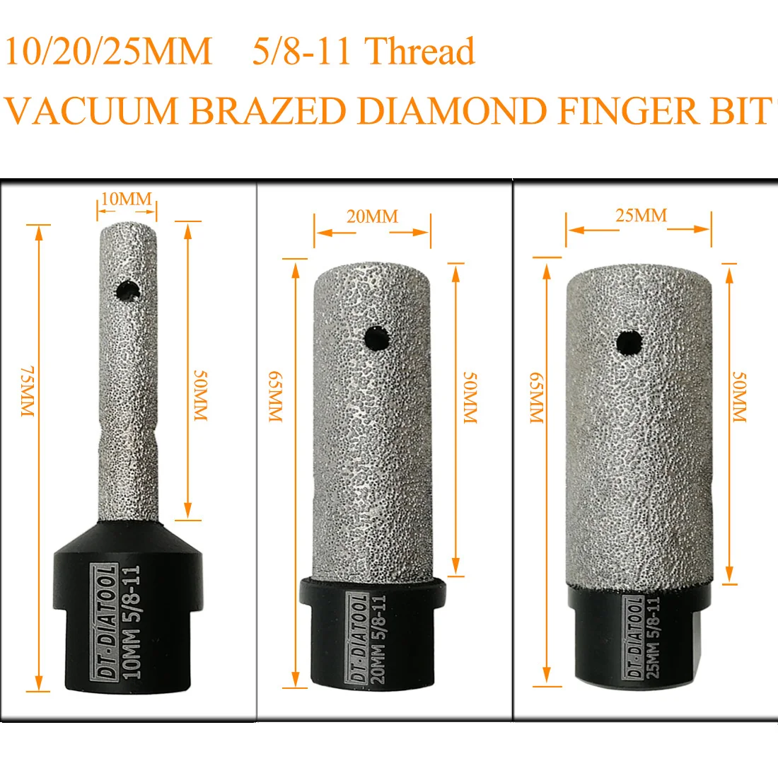 DT-DIATOOL 1 шт. диаметр 10/20/25 мм вакуумной пайки Алмазный Палец Бит 5/8-11 или M14 нить фрезерные биты для фарфора Мрамор Гранит