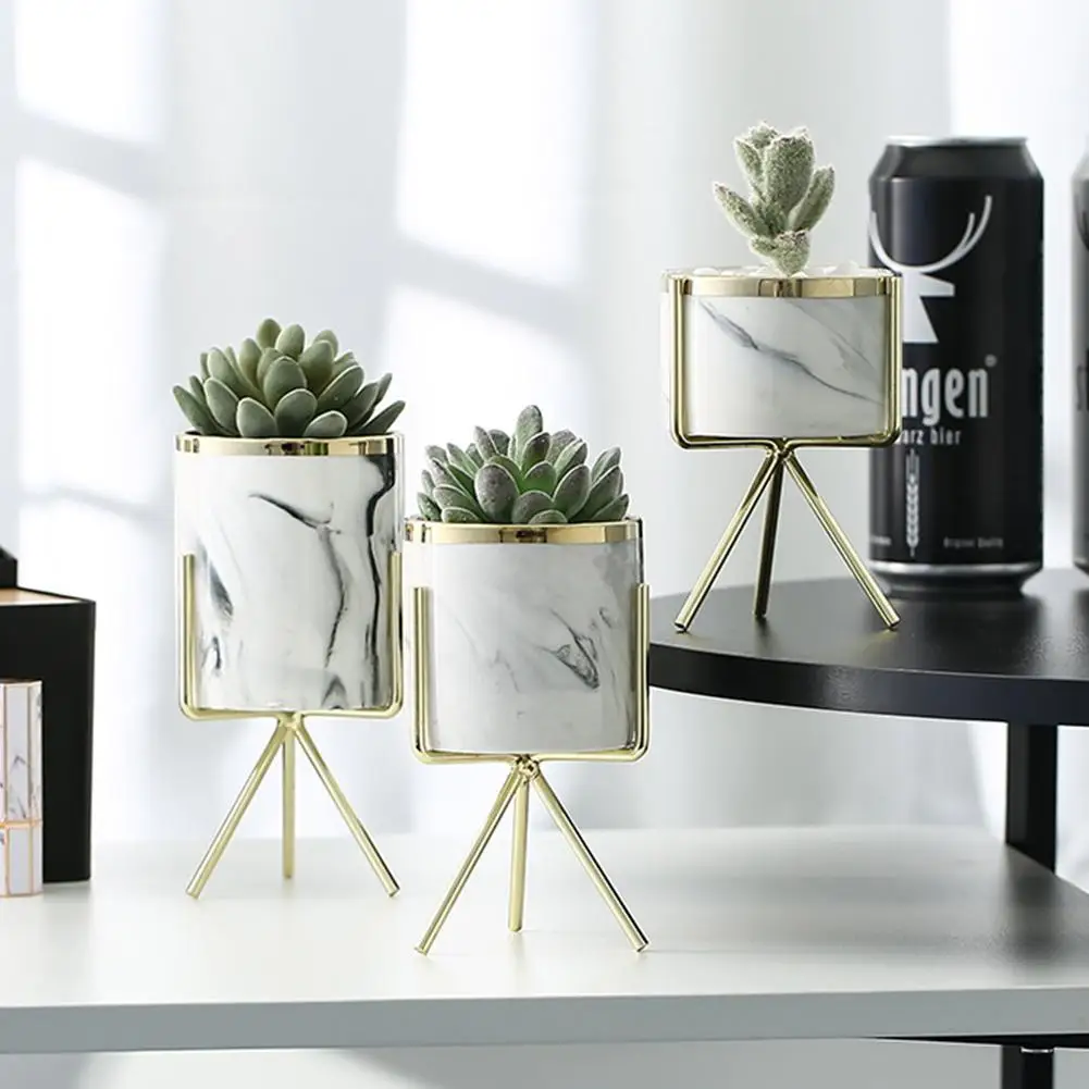Potted Plant Ceramic Flower Stand Kit Water Planting Vase Nordic Style Ceramics Succulent Flowerpot Iron | Дом и сад