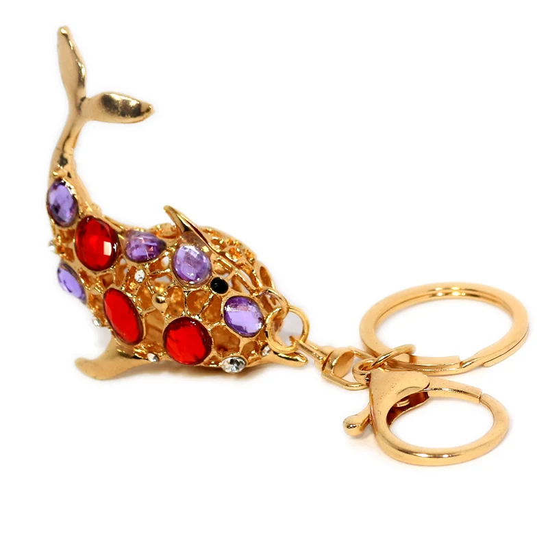 

Alloy rhinestone Keychain Crystal Novelty Lucky Dolphin Women/Men's Fashion Gold-color Dolphin Animal trendy Key Rings Charms