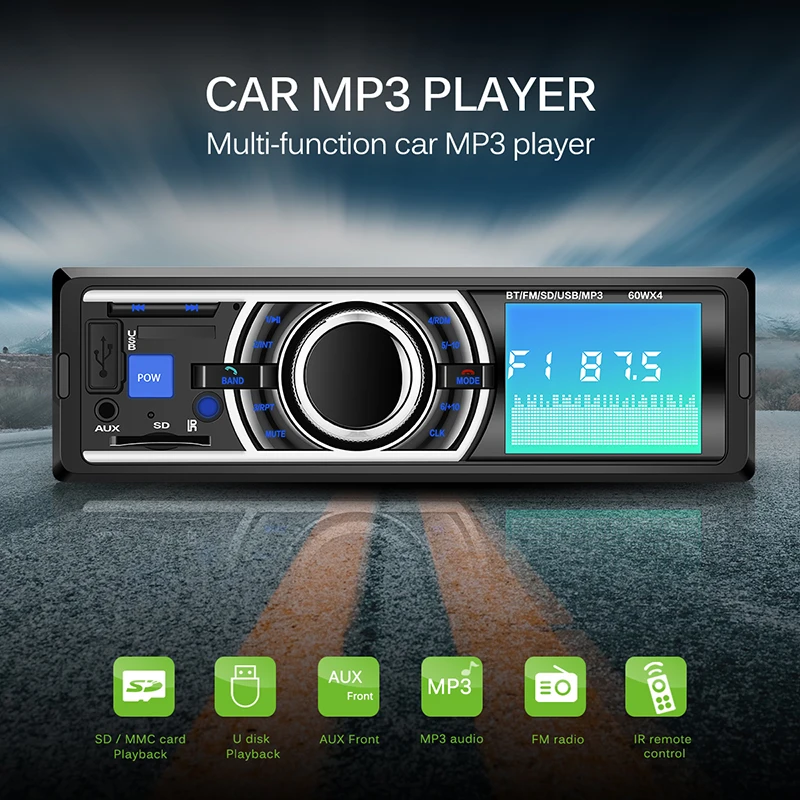 12 V Авто magnitol автомобиля Bluetooth стереонаушники вкладыш MP3 плеер 60 Вт * 4 FM радио Aux