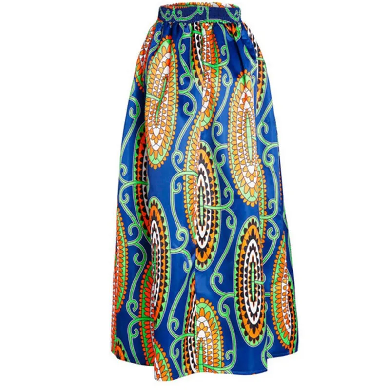 

2019 Women African Elastic Summer Maxi Beach Skirt Indie Folk Floral Print High Waist Pleated Floor Length Long Skirt