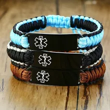 Спортивный ID мужской браслет веревка ручной работы плетеный из нержавеющей стали медицинский оповещение Регулируемый диабетик бесплатно на заказ DIYJewelry