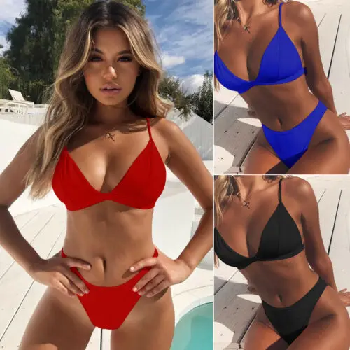 

Two-Pieces Sexy Women's Solid Bikini Biquini Set Bandage Push-Up Padded Swimwear Swimsuit Bathing Suit Beachwear