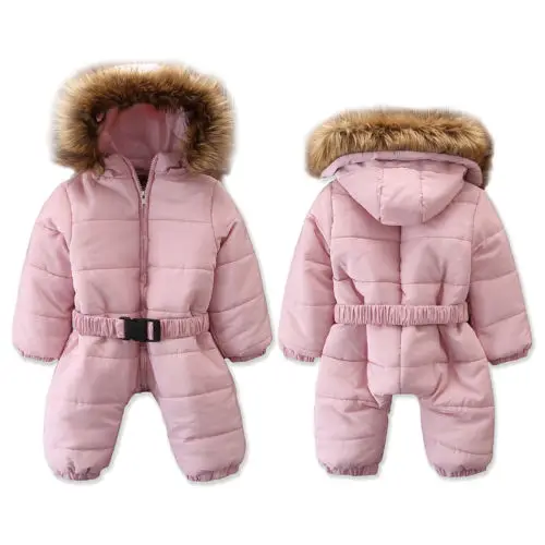 

Winter Warm Baby Girl Clothes Newborn Hooded Romper Belt Elastic Warm Jumpsuit Playsuit Clothes Outfit Girls 6M-3T