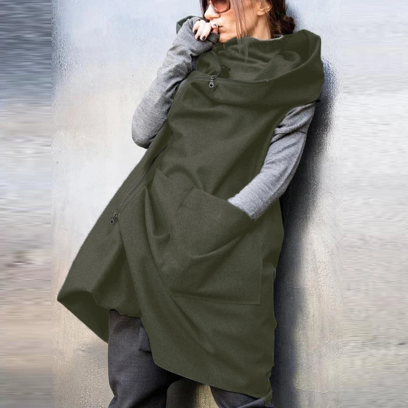 

ZANZEA Fashion Vest Zipper Sleeveless Pockets Hooded Coat Leisure Casual Thicken Black School Oversized Coat Hoddies Waistcoat