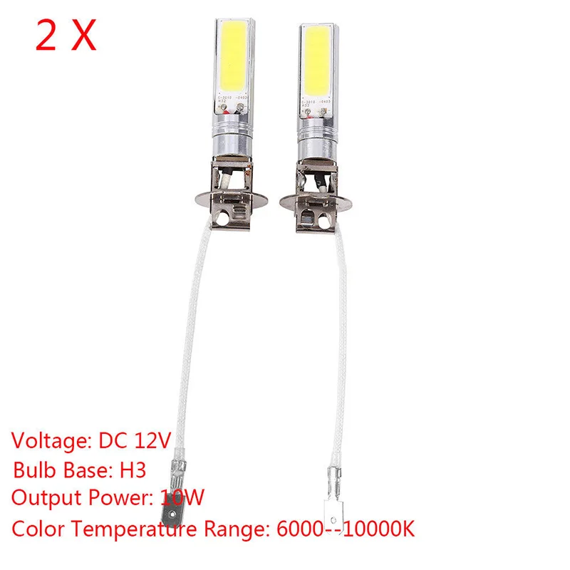 

2pcs H3 COB LED Bulb 10W Xenon High Power Car Fog Driving Lamp White Light 6000K