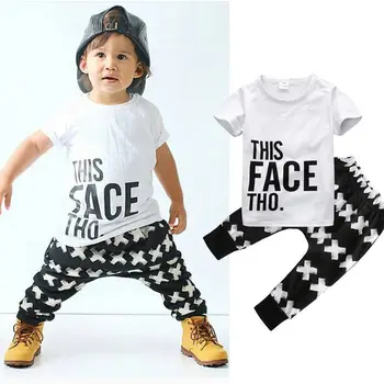 

2 pieces Short Sleeve T Shirt Top and Pant Set For Toddler Boy Summer
