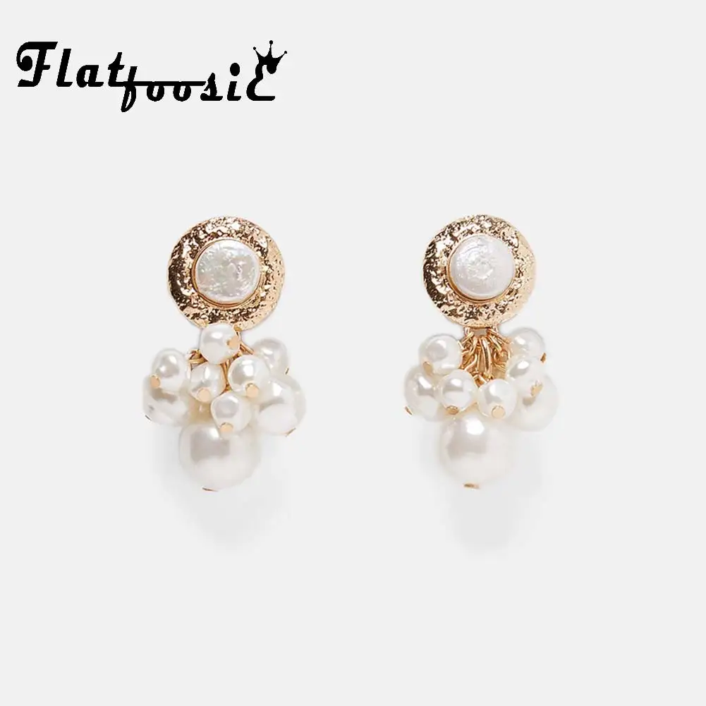 

Flatfoosie 2019 Fashion Za Drop Earrings For Women Simulated Pearl Vintage Metal Wedding Party Statement Dangle Earring Jewelry