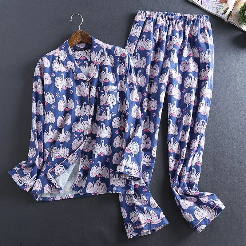 

Women's Cotton Woven Velvet Plus Size Pajamas Cartoon Pijamas Cardigan Long-sleeved Pants Sleepwear Turn-down Collar Pyjamas