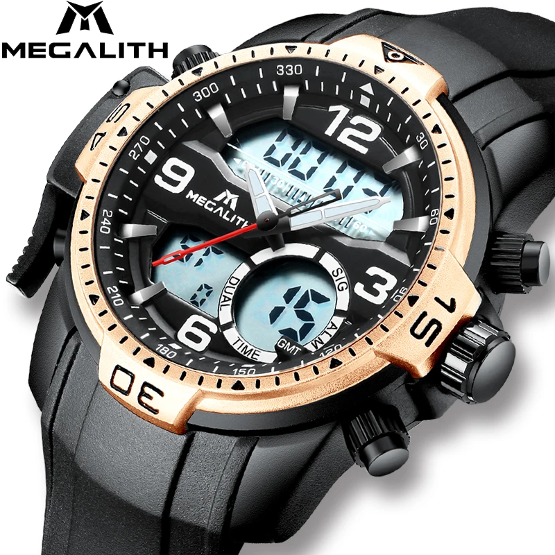 

MEGALITH Top Brand Mens Fashion Sport Watch Men Leather Quartz Watches Waterproof Alarm Chronograph Wristwatch For Man