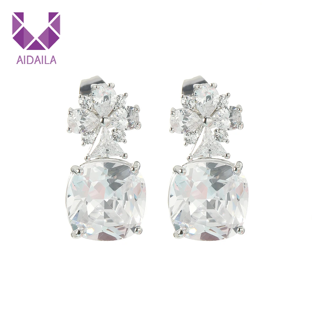 Women Dangle Drop Earrings with Full AAA+ Cubic Zirconia Zircon Flower Shape Light High Quality New Jewelry | Украшения и