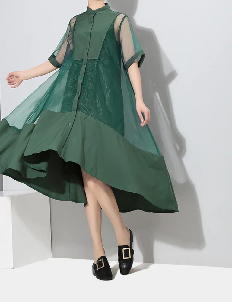 

2019 Korean Style Two Pieces Set Women Summer Patchwork Green Midi Mesh Dress Stretched Vest Female Party Dress Robe Femme J1904