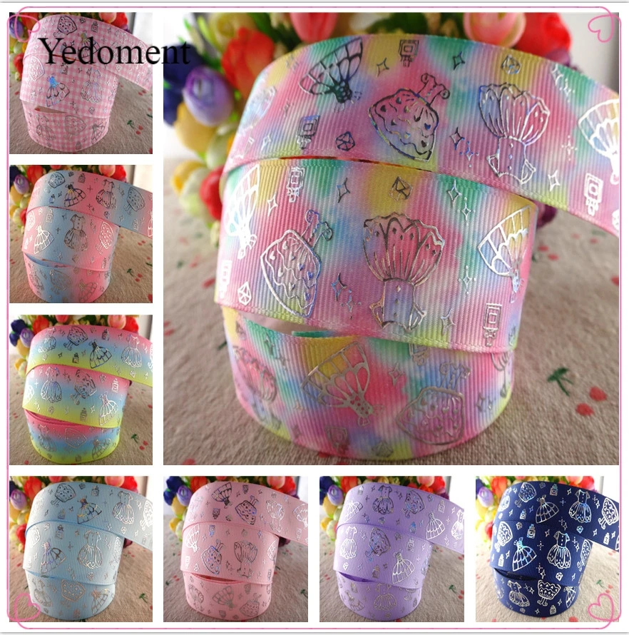 

18061001, 1" 25mm 10 yards glitter laser silver princess dresses printed grosgrain ribbons gift packaging DIY handmade materials