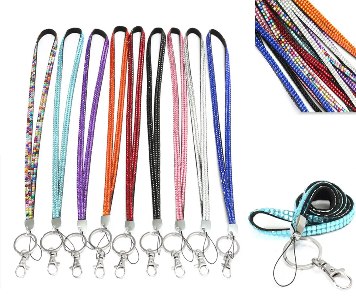 

KICUTE Neck Lanyard Rhinestone Strap For ID Card Badge for Phone Key Chain Ring MP3 Office Stationery Supplies