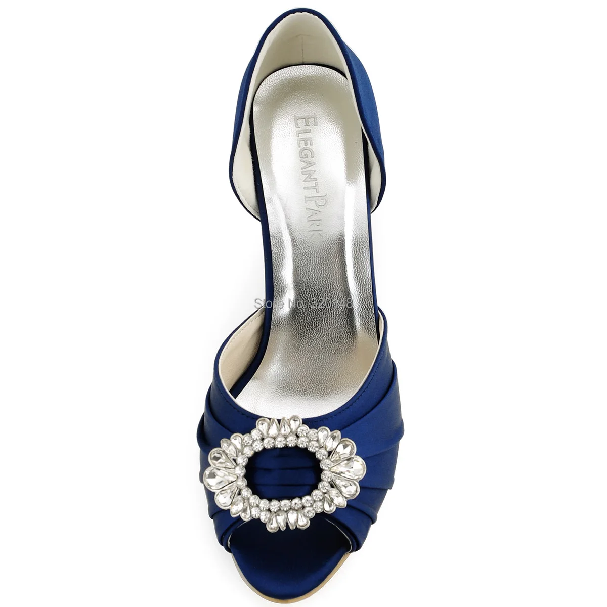 

A2136 Shoes Woman High Heel Pumps Navy Blue Peep Toe Crystal Two Piece Satin Bridesmaid Ladies Evening Prom Wedding Bridal Shoes
