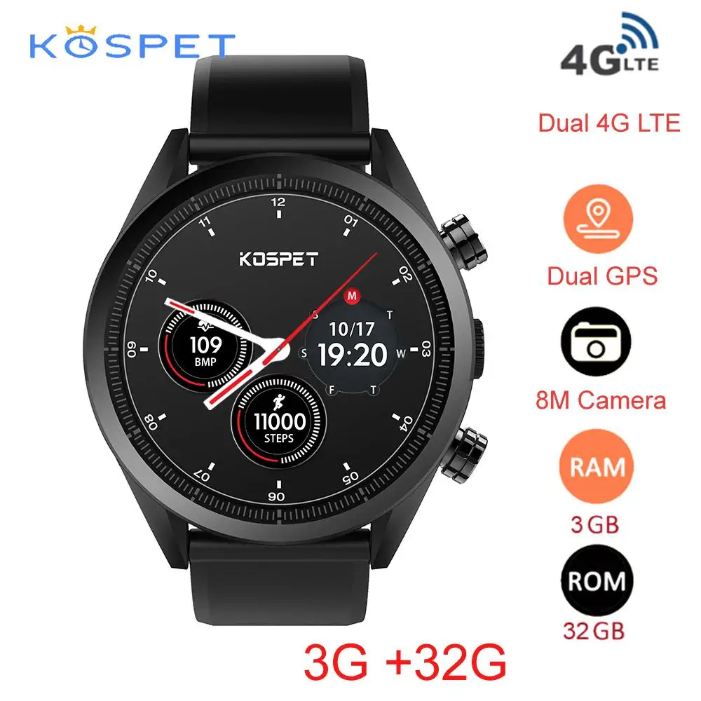 

kospet hope Smartwatch Android7.1.1 3GB+32GB Dual 4G 1.39" AMOLED WIFI/GPS/GLONASS 8.0MP IP67 Waterproof MT6739 Sport Business