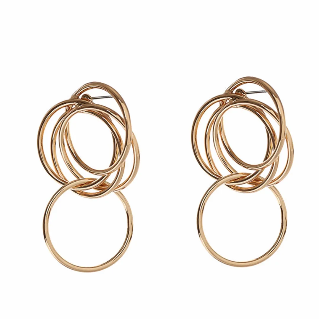 

Punk Multi Circle Ear Stud Earring Brincos Silver Gold Link Circle Hollow Metal Earring Shellhard Trendy Jewelry For Women Girls
