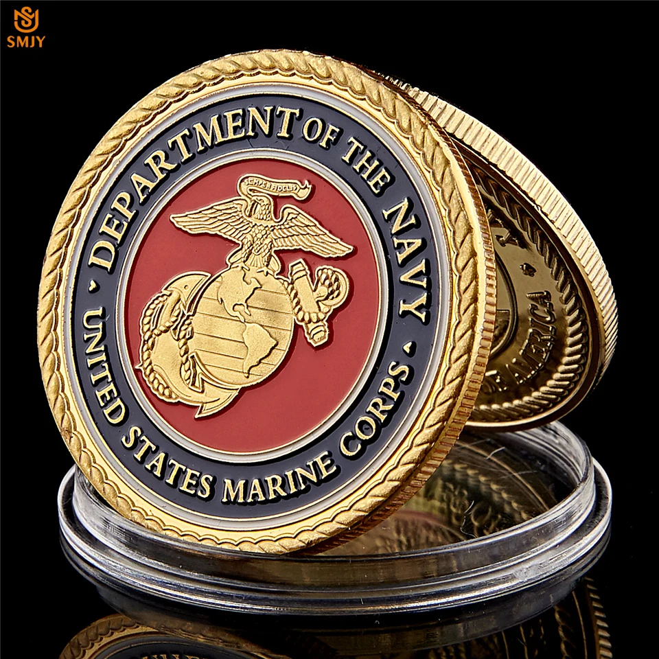 

US Marine Corps Department Of The Navy Gold Plated Colorful Military Metal Challenge Medal USA Coin Collectibles