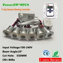 3 Вт светодиодный потолочный светильник 30 мм рубильник Точечный светильник на потолок с AC100-240V драйвер и приглушенным светом; 25D шкаф прожектор внутреннего освещения 6 шт./компл