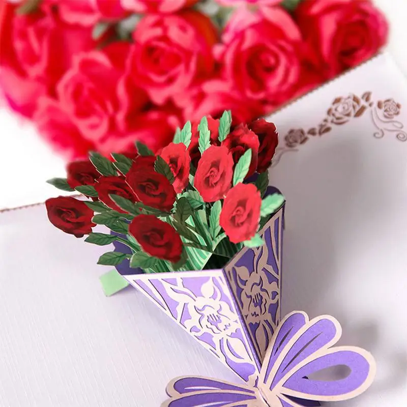  Greeting Card 3D Rose Bouquet Handmade Gift Blessing Small Postcard For Wedding Anniversary Birthda - 32986713401