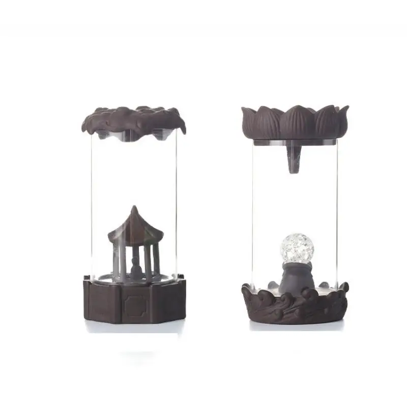 

Backflow Incense Burner With Acrylic Cover Smoke Waterfall Incense Holder Pavilion Ceramic Censer Incense Crafts Home Decor