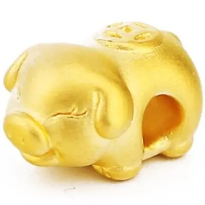 

New Style Pure 999 24K Yellow Gold Women Men 3D Pig Bead Pendant 1-1.5g