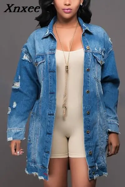 

ladies trench coat for women jeans windbreaker autumn 2019clothes fall new fashion loose blue Xnxee